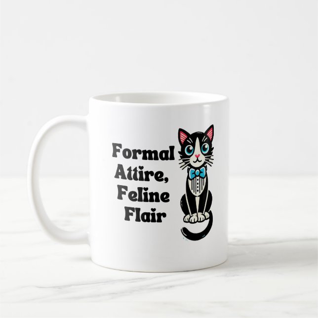 Taza De Café Un gato lindo "atuendo formal, flor felino" (Izquierda)