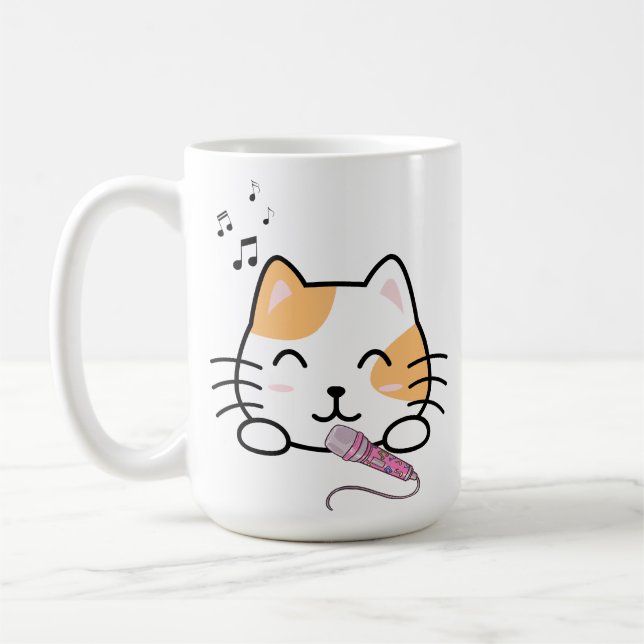 Taza De Café un gato lindo está cantando (Izquierda)