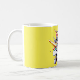 Taza De Café Un gato montando en un robot amarillo unicornio