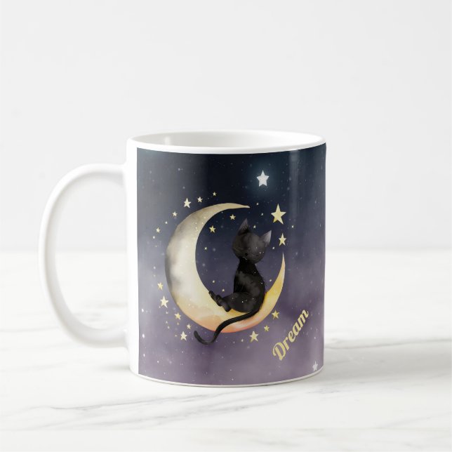 Taza De Café Un gato Personalizado lindo en la luna (Izquierda)