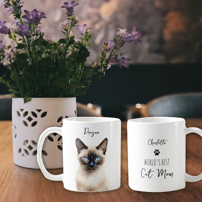 Taza De Café Un gato siamés lindo Personalizado mejor mamá / pa (Subido por el creador)