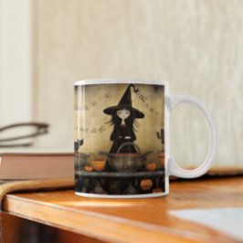 Taza De Café Un gato y una bruja negros de Halloween 14 Mug
