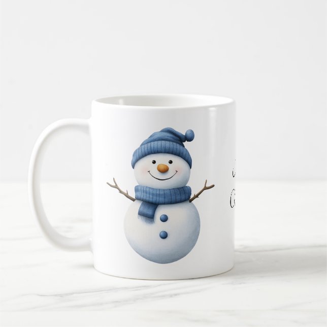 Taza De Café Un hombre de nieve malhumorado con bufanda azul y  (Izquierda)
