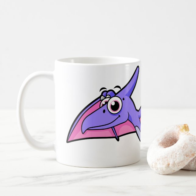 Taza De Café Un Ilustracion Agradable De Un Pterodáctilo Volado (Con donut)