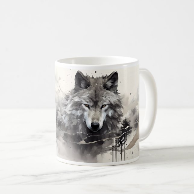 Taza De Café Un Lobo Con Estilo De Pintura De Arte (Anverso derecho)
