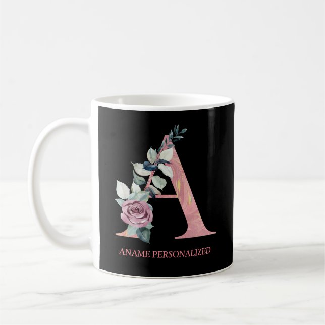 Taza De Café Un Monograma Floral Cartas de Nombre Agitado Rosa (Izquierda)