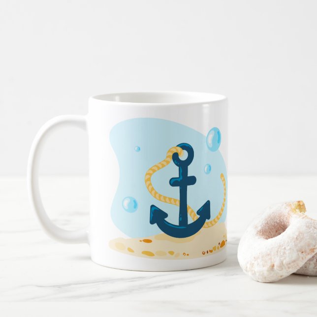Taza De Café Un mundo submarino. Vida marina. Ancla náutica (Con donut)
