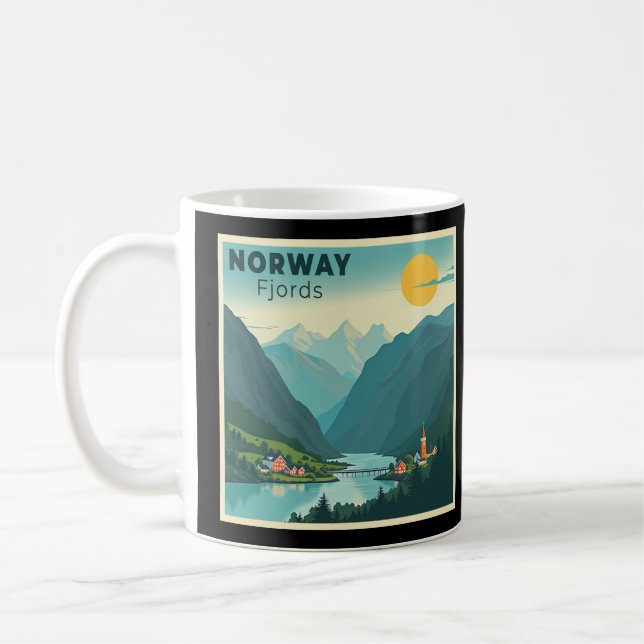Taza De Café Un nostálgico afiche clásico de viajes - fiordos d (Izquierda)