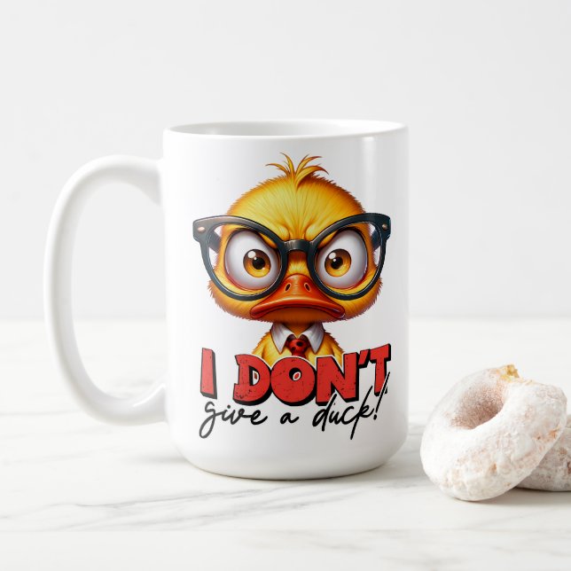 Taza De Café Un Pato Enfadado Y Enfadado Con Gafas Divertidas (Con donut)