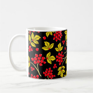 Taza De Café  un patrón impecable de flores y bayas. Ruso 