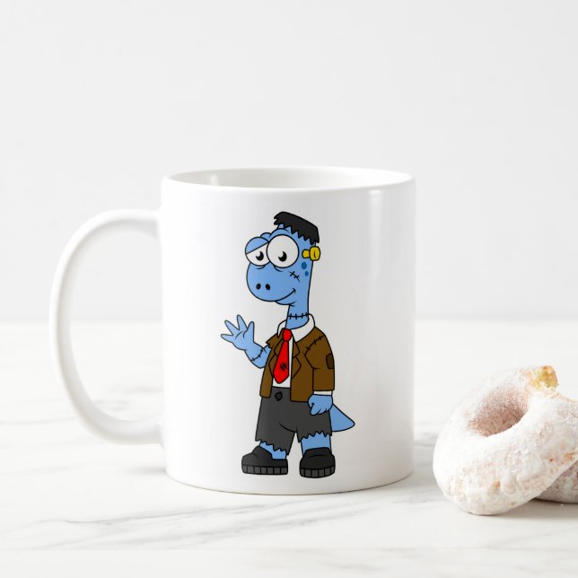 Taza De Café Un Personalizado Brontosaurio Se Vestió Como Frank (Con donut)