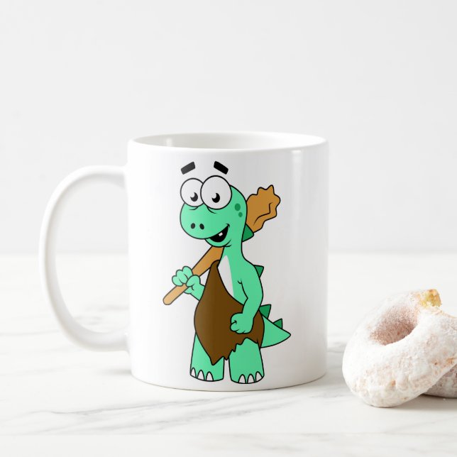 Taza De Café Un Personalizado Tyrannosaurus Rex Caveman. (Con donut)