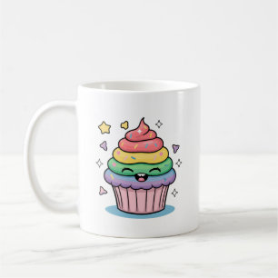 Taza De Café Un quequito kawaii riéndose con helado de arcoiris