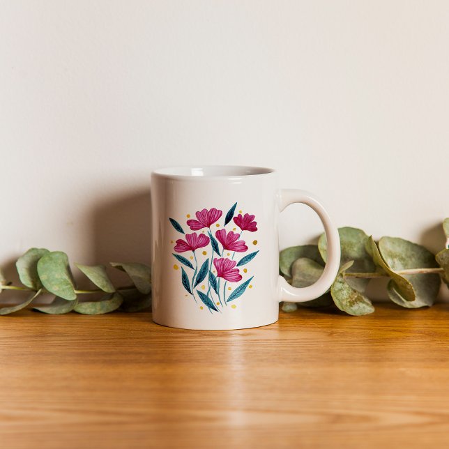 Taza De Café Un ramo florido y suave: magenta y turquesa (Subido por el creador)