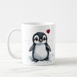 Taza De Café Un regalo, un pingüino pequeño con corazón, un tex