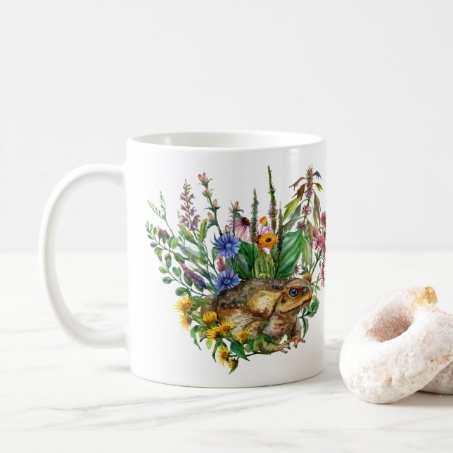 Taza De Café Un sapo entre las flores (Con donut)