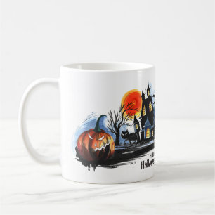 Taza De Café Un tazón con acuarela con temática de Halloween