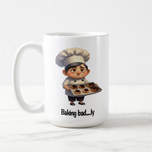 Taza De Café Un triste chef pastelero con pan quemado