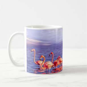 Taza De Café Una bandada de hermosos flamencos rosados contra u