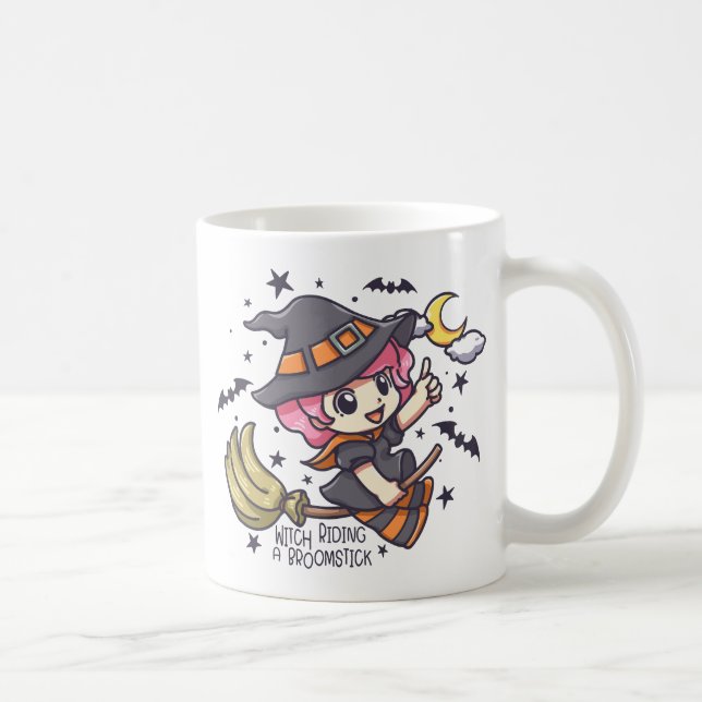 Taza De Café Una Bruja Cuta Viajando A Un Broomstick (Derecha)