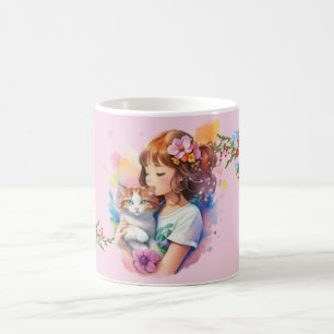 Taza De Café Una chica con su tazón de gato