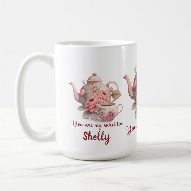 Taza De Café Una Estufa De Té Dulce Con Hermosa Floral Rosa (Izquierda)