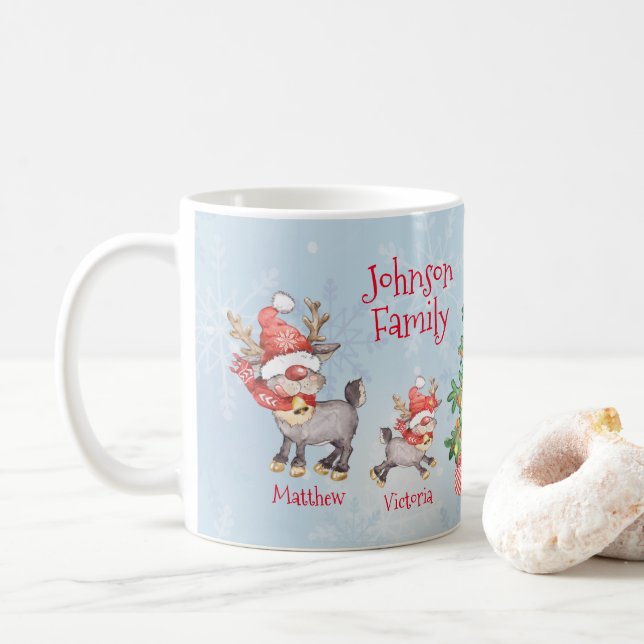 Taza De Café Una familia personalizada de 4 Navidades de renos (Con donut)