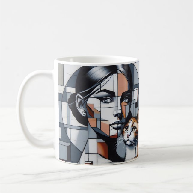 Taza De Café Una Graffiti Cat Lady con su gato. (Izquierda)