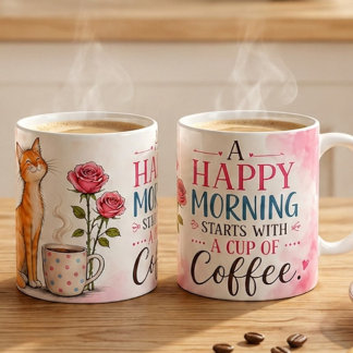 Taza De Café Una mañana feliz comienza con café – Cute Cat & Co