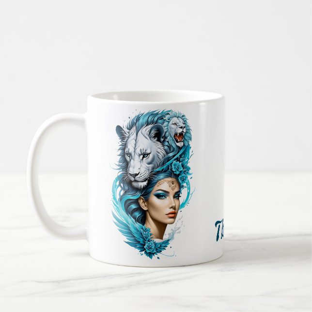 Taza De Café Una mujer cautivadora con una majestuosa cabeza de (Izquierda)