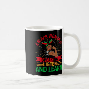Taza De Café Una Mujer Negra Está Hablando Escuchar Y Aprender 