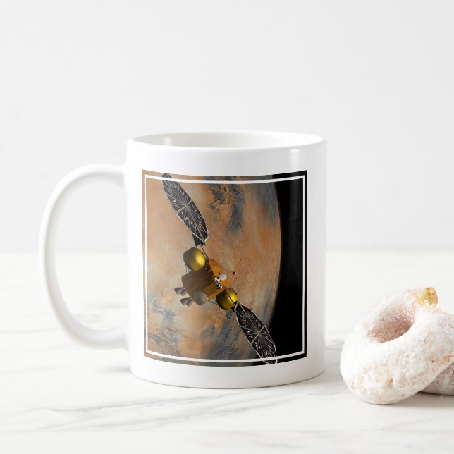 Taza De Café Una nave espacial orbitando Marte. (Con donut)