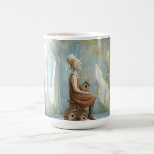 Taza De Café Una niña y sus casitas para pájaros   Libro de cue