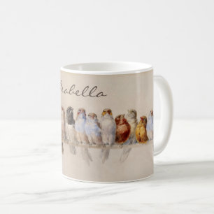 Taza De Café Una Percha de Aves Acuarela Vintage Nombre persona