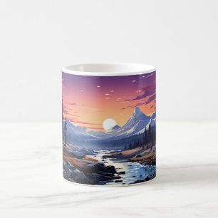 Taza De Café Una Pintura De Un Paisaje Forestal En Invierno