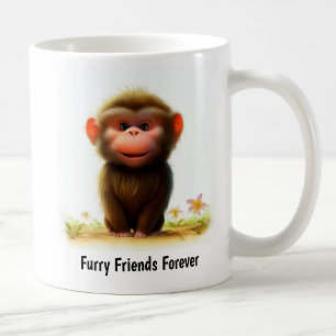 Taza De Café Una pintura digital de un jovencito y lindo babuin