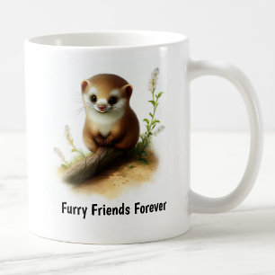 Taza De Café Una pintura digital de una comadreja pequeña adora