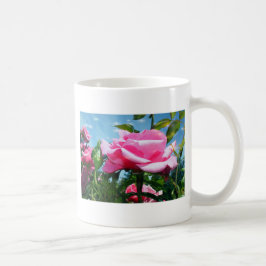 Taza De Café Una rosa rosa grandiosa en el cielo azul. Fotograf
