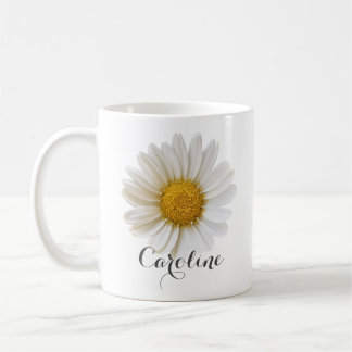 Taza De Café Una única margarita blanca con nombre personalizad