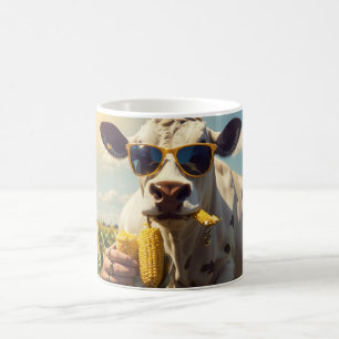 Taza De Café Una vaca que lleva gafas de sol siendo alimentada
