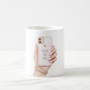 Taza De Café Uñas rosa chic teléfono de mano
