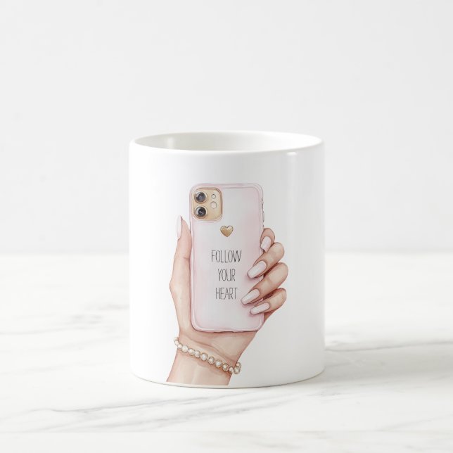 Taza De Café Uñas rosa chic teléfono de mano (Centro)