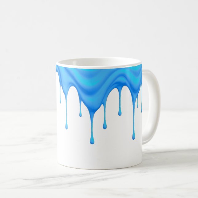 Taza De Café Une crème bleue coule le long d'un mug. (Anverso derecho)