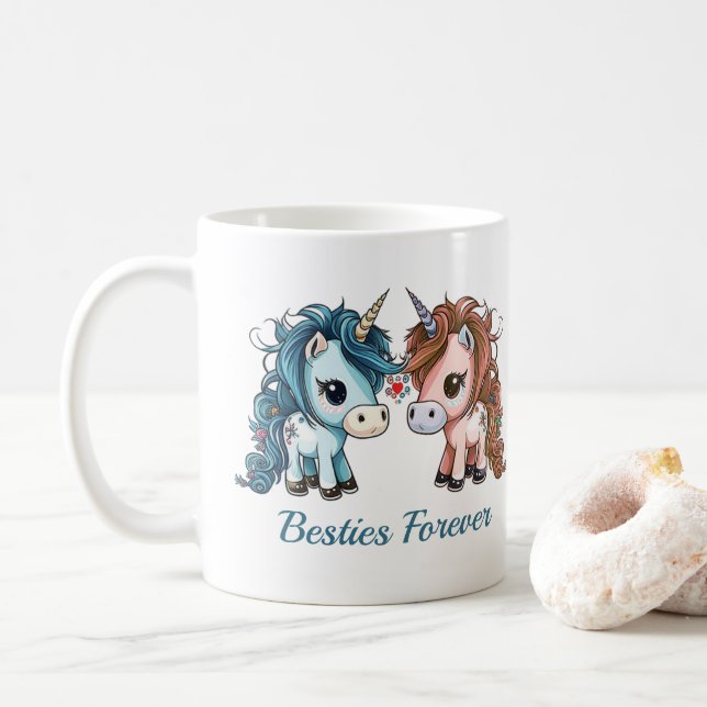 Taza De Café Unicorn Besties para siempre (Con donut)