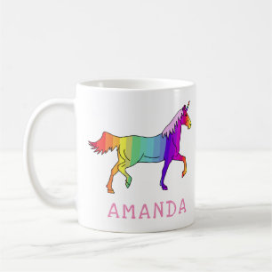 Taza De Café Unicornio arcoiris con nombre