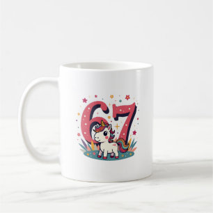 Taza De Café Unicornio Arcoíris de Cumpleaños 67 Vintage Dibujo