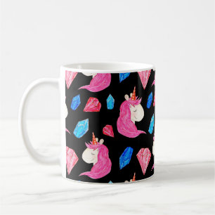 Taza De Café Unicornio, cristales: mágico patrón de acuarela.