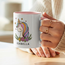 Taza De Café Unicornio de Arcoíris Caprichoso con Nombre Person