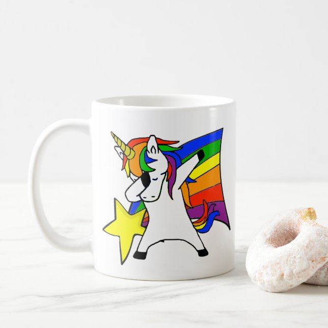 Taza De Café Unicornio de estrella de arcoiris haciendo dab (Con donut)