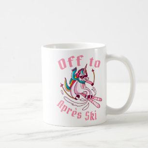 Taza De Café Unicornio divertido de esquí en tabla de nieve se